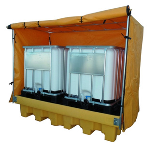 Imagen de Cubeta de Polietileno con Rejilla y Toldo para 2 Depósitos de 1000 litros 